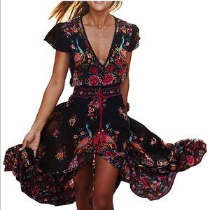 Boho chic colorful spring summer Capri dress S